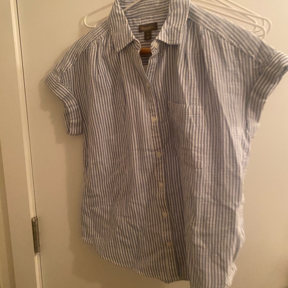 Style & Co Blue & White Striped Short Sleeve Button Down Shirt - Size XS
